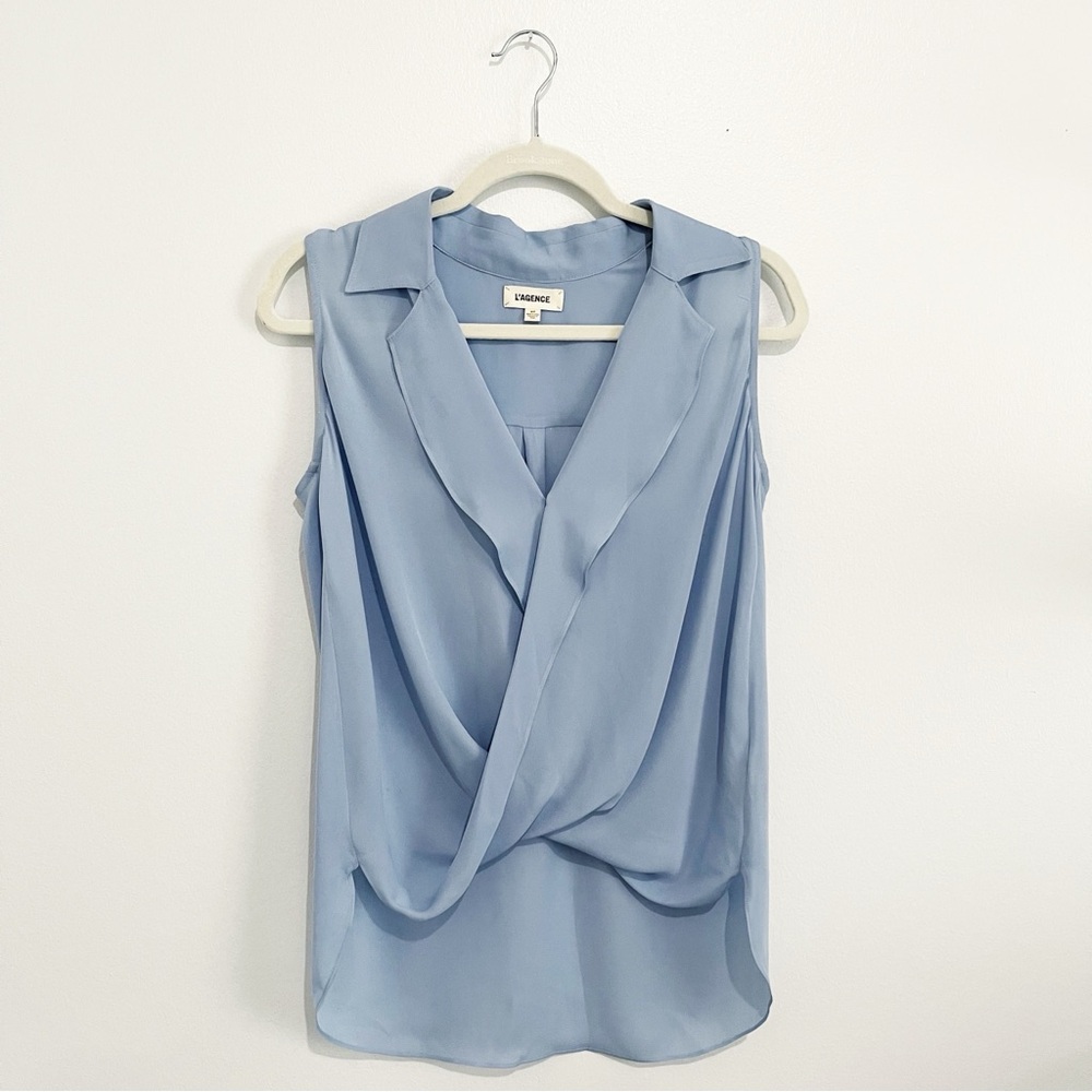 L’Agence Freja 100% Silk Draped Blouse Women’s Sleeveless Cote D’azure Blue Sz S - Picture 5 of 11